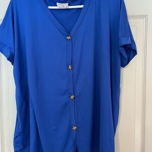 Ninexis Royal Blue Button-Up Women's High Low Top Large